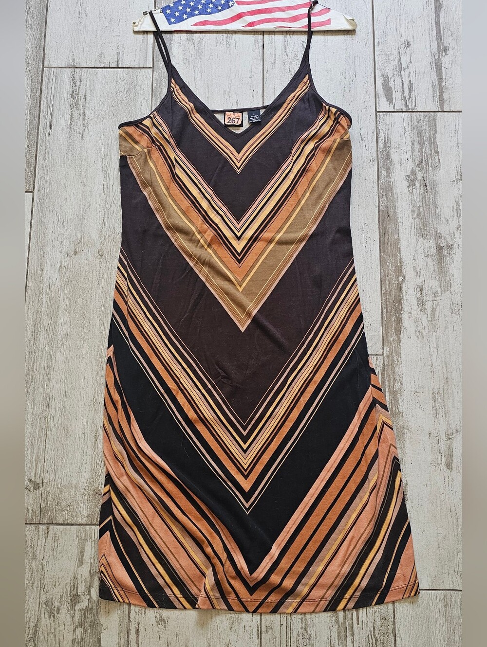 INC Women’s Black & Tan Chevron Slip Dress - L